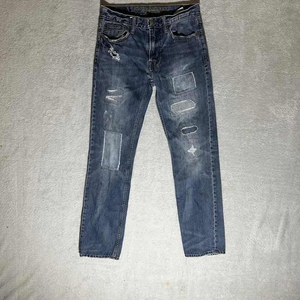 American Eagle Outfitters‎ Distressed Patchwork Jeans Mens 29x32 Blue Straight